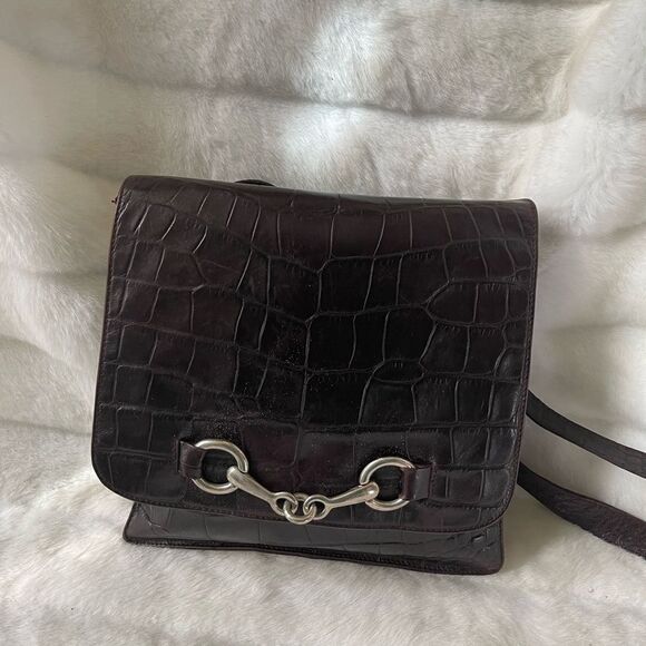 Harold Powell Handbags - Vintage Harold Powell leather brown croc print shoulder bag silver tone accents